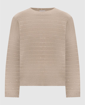 Brunello Cucinelli Beige striped sweater with sequins MDV754000