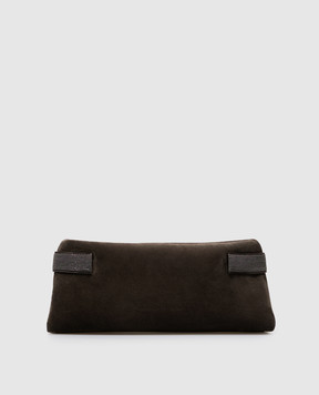 Brunello Cucinelli Brown suede Pouch Essence clutch with monil chain MBDLD2746P
