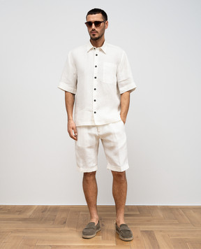 Cashmere&Whiskey White linen shirt with short sleeves 0335900195