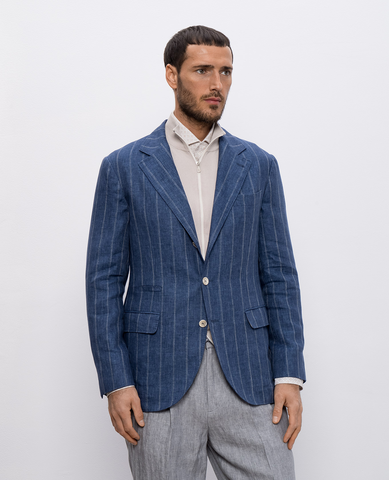 

Blue striped linen blazer Brunello Cucinelli