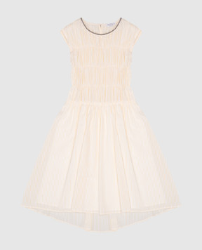 Brunello Cucinelli Children's yellow dress with a monil chain made of ekolatuny BH774A042C