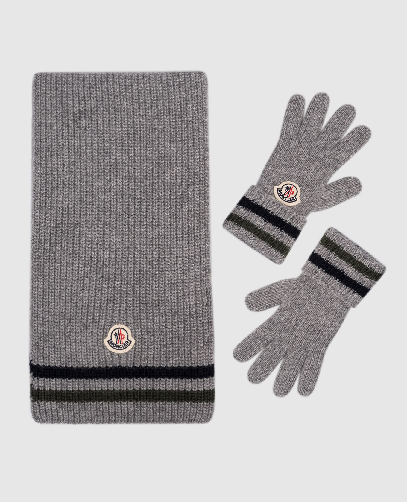 Children&#39;s gray wool gloves and scarf set Moncler ENFANT
