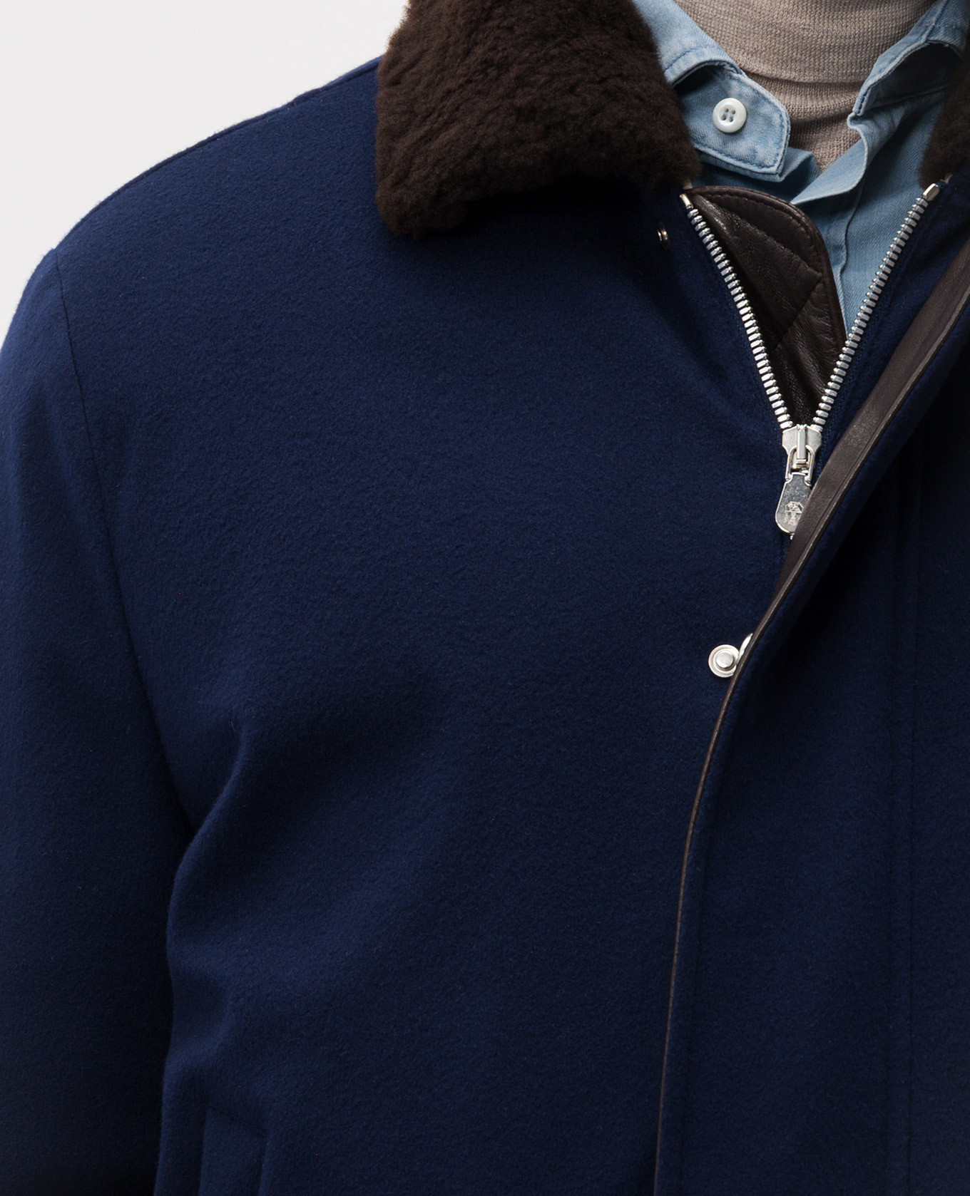 

Blue wool down jacket with fur Brunello Cucinelli