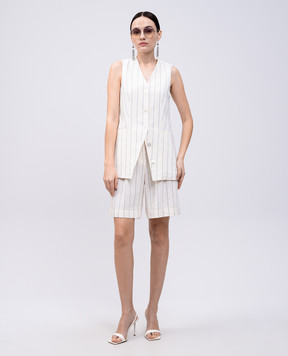 Peserico Beige striped linen Bermuda shorts P04083Z01250