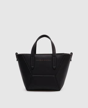 Brunello Cucinelli Borsa in pelle nera con logo MBHED2675