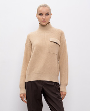 Brunello Cucinelli Beige cashmere sweater with monil chain M12721704