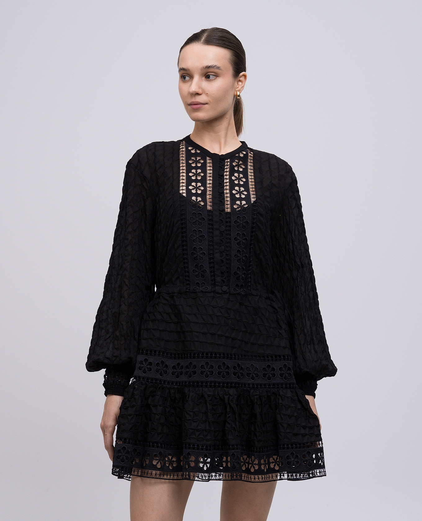 

Begonne black shirt dress with lace Charo Ruiz