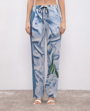 Victoria Beckham Blue silk pants with an abstract print in a pajama style 1125WTR006041B