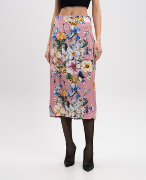 Dolce&Gabbana Pink floral print silk midi skirt F4CS8TFSA7G