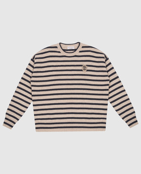 Brunello Cucinelli Children's beige striped wool and cashmere jumper BBMM76300B