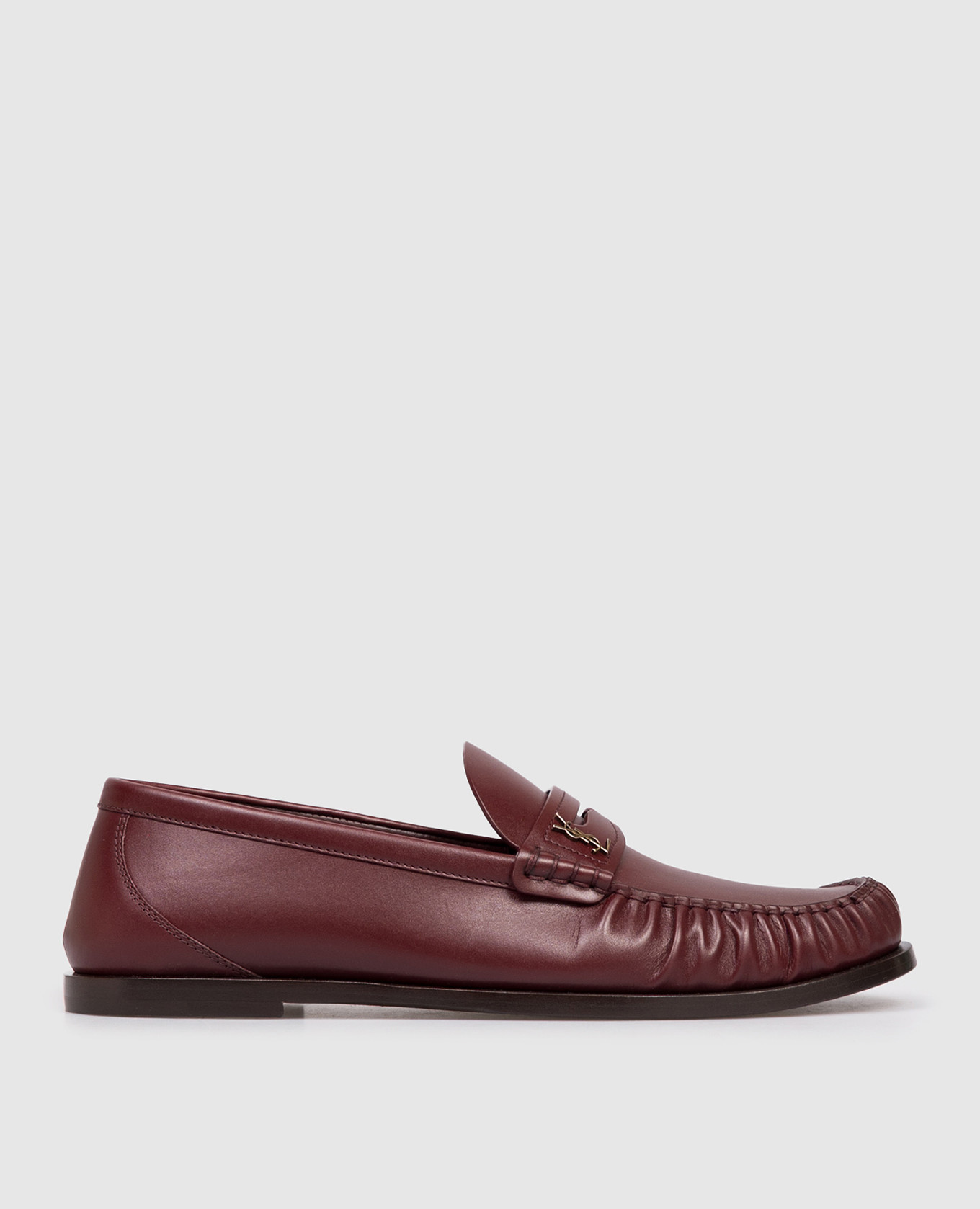 Burgundy leather loafers with logo Saint Laurent