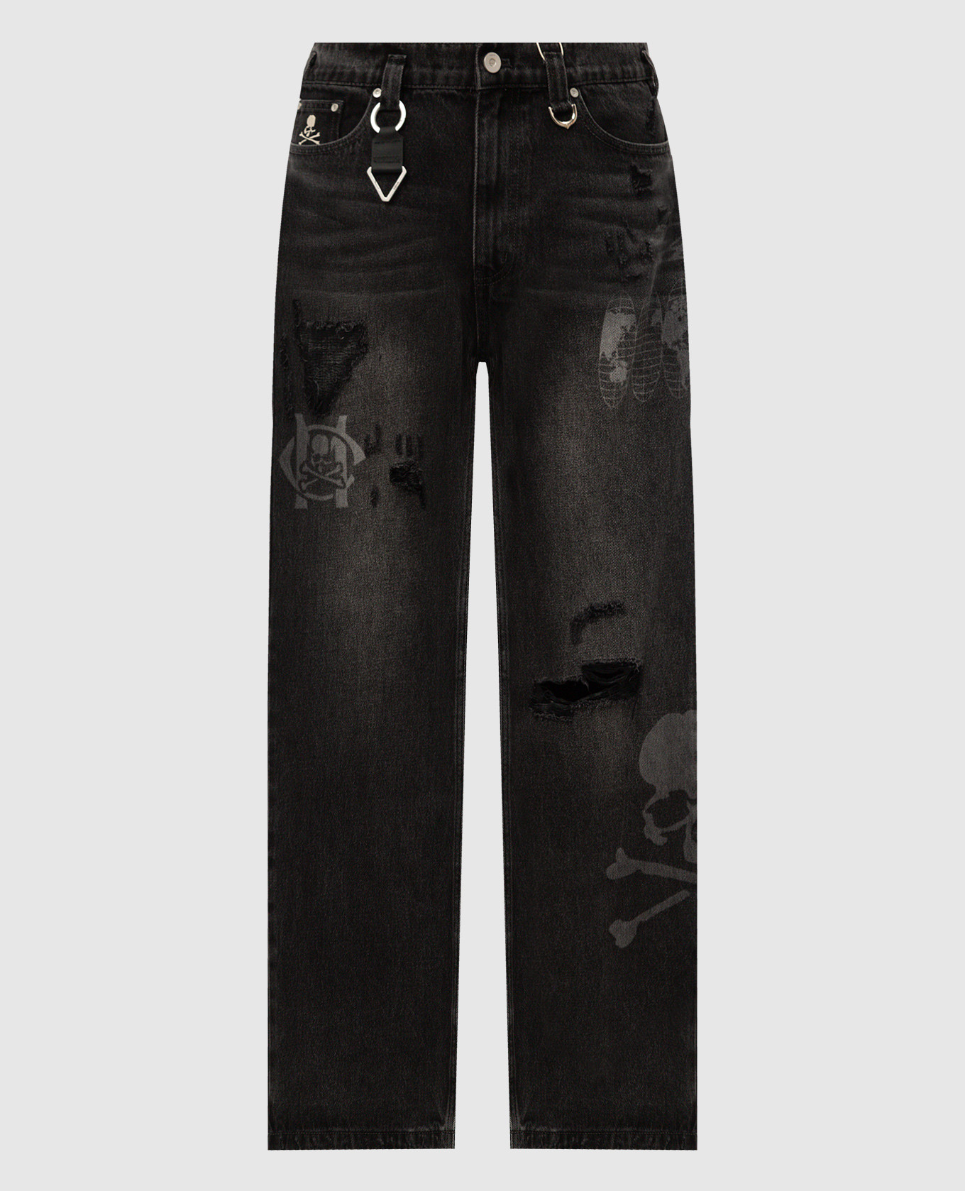 

Black jeans with Mastermind JAPAN print with distressed effect C2H4