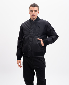 Stone Island Black down bomber jacket with logo patch 811546536