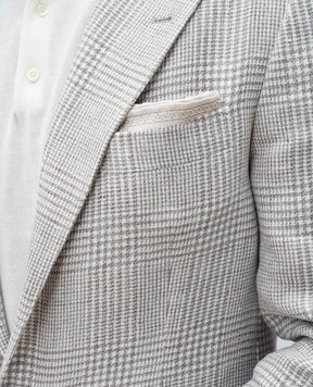 Brunello Cucinelli Beige silk pachet scarf with geometric print MR8900091