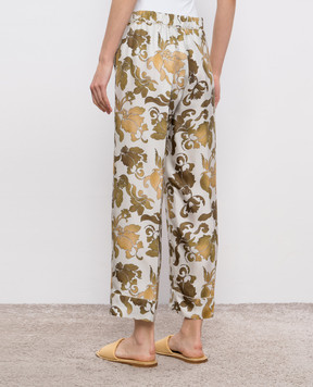 Max Mara White LEDA silk pants with floral print LEDA
