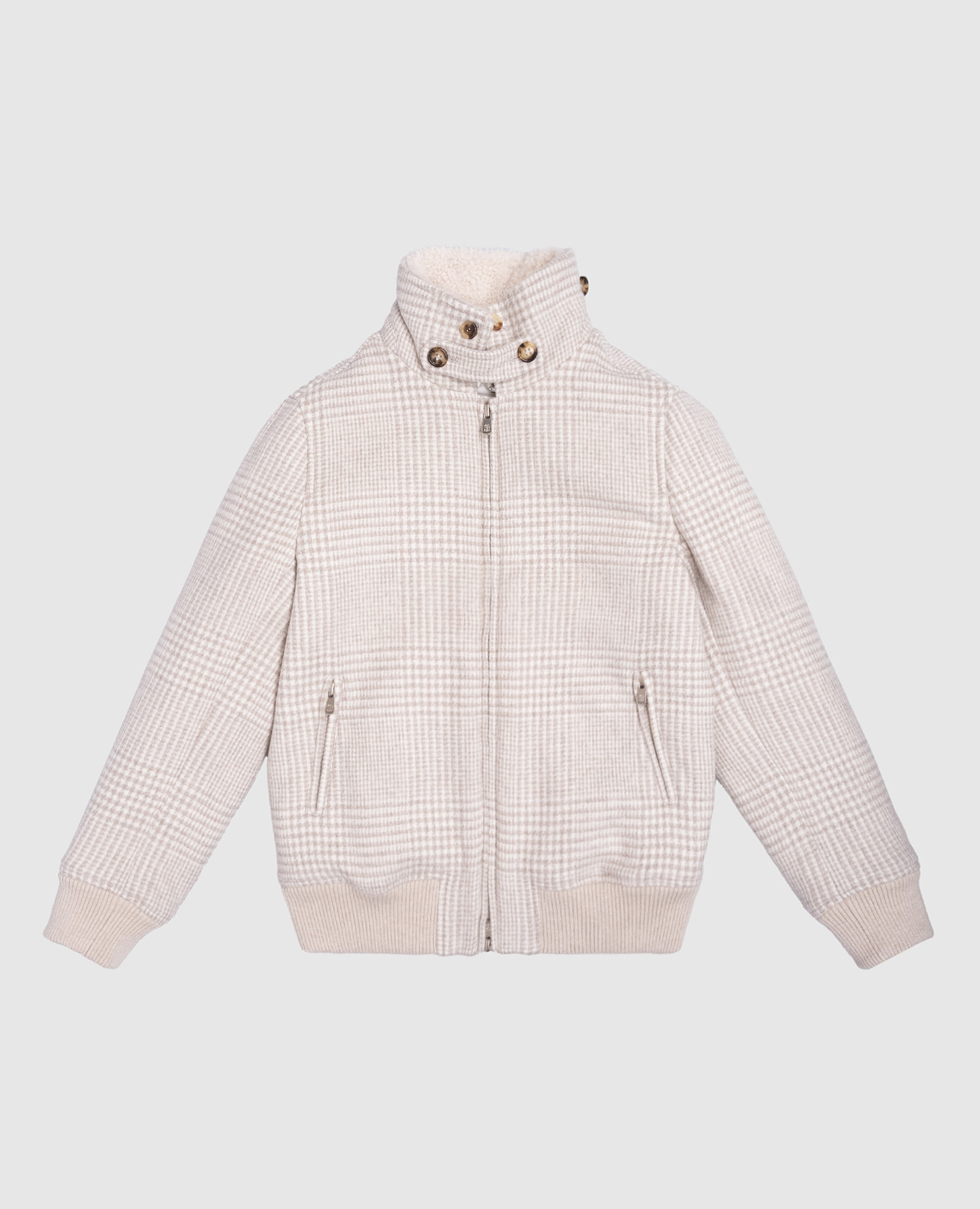 Children's beige checkered wool jacket brunello cucinelli