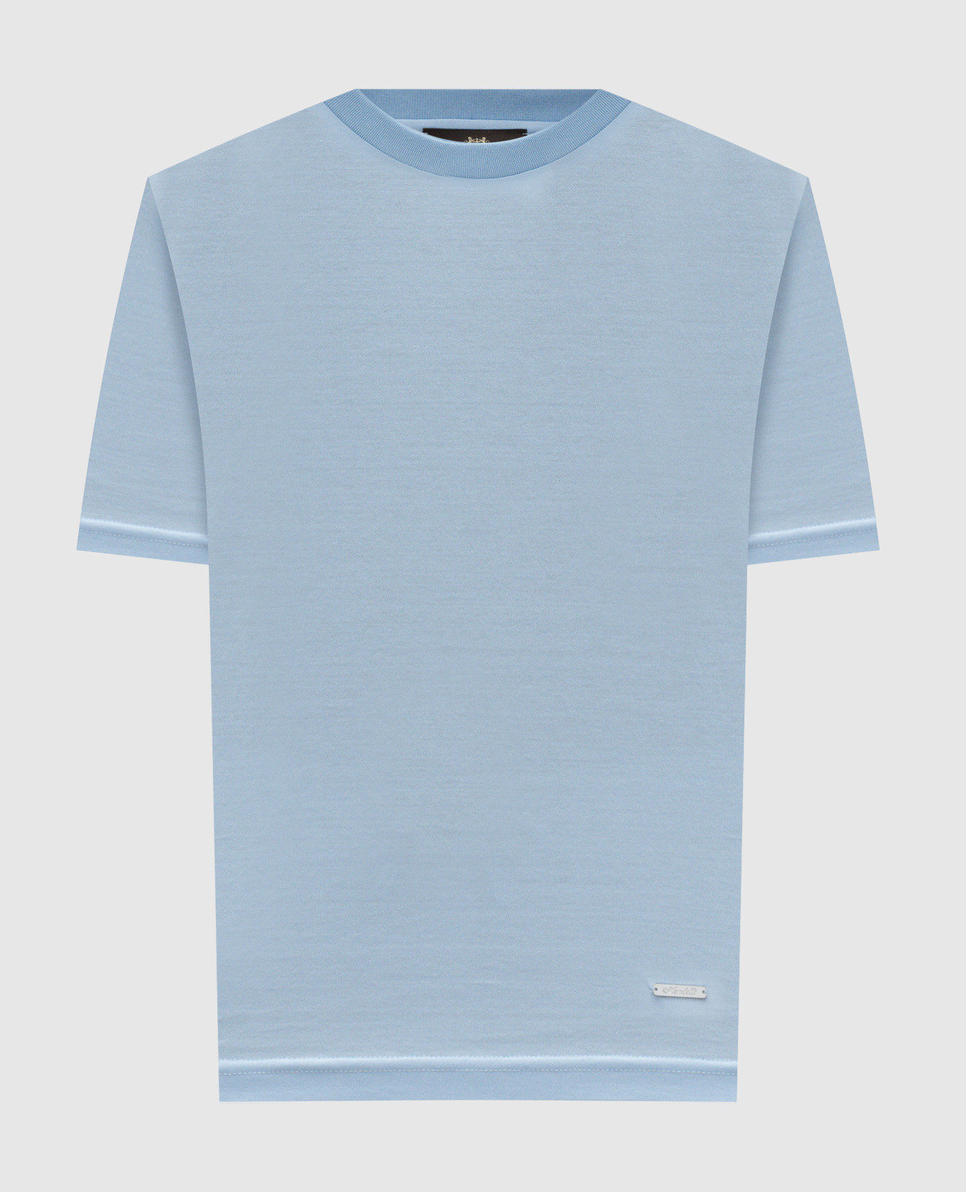 

Blue T-shirt with metal logo plate Enrico Mandelli, Light blue