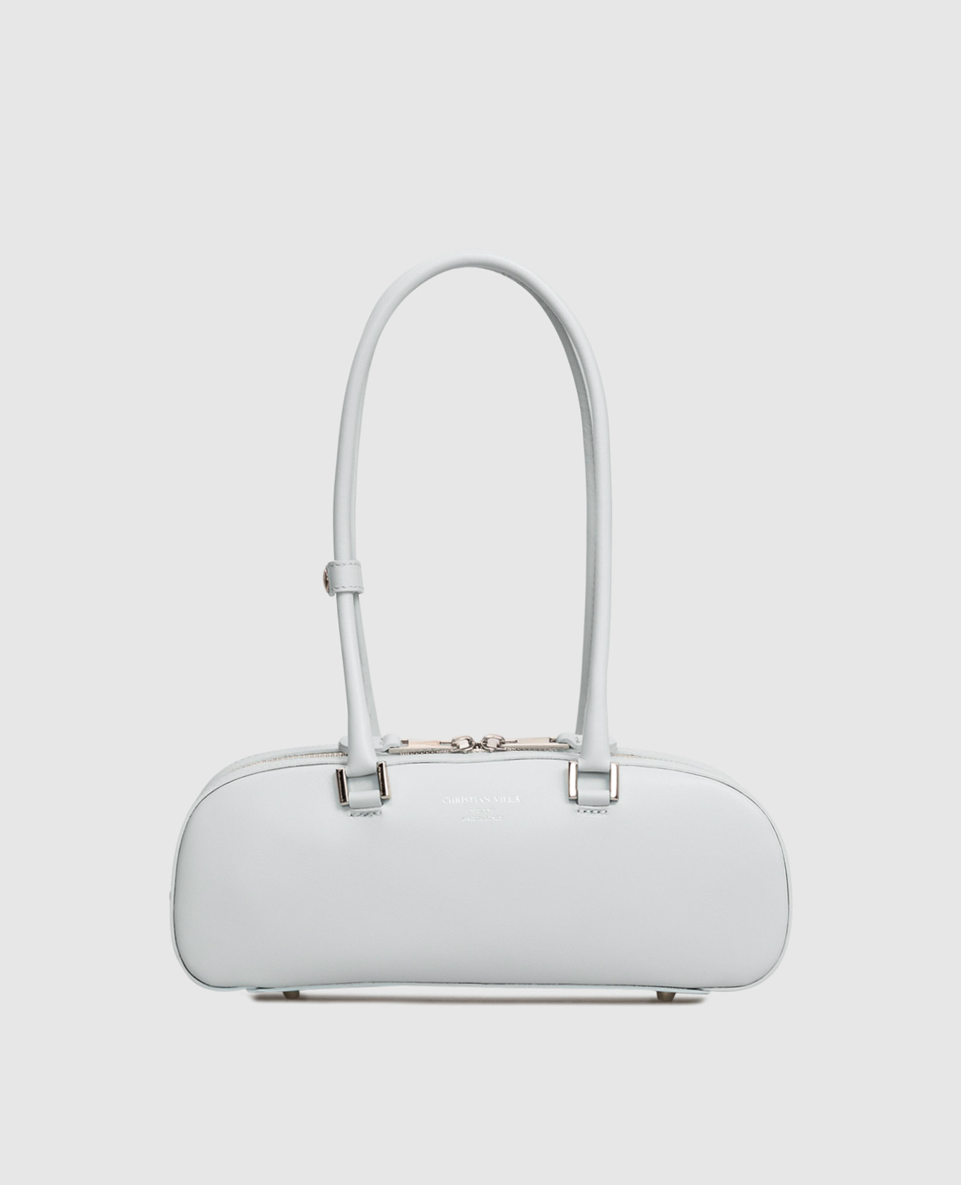 

Blue leather baguette bag with logo Christian Villa, Light blue
