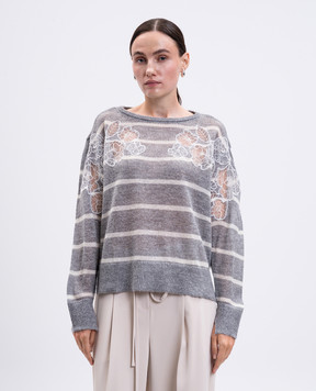 Twinset Gray striped wool jumper 252TP3252