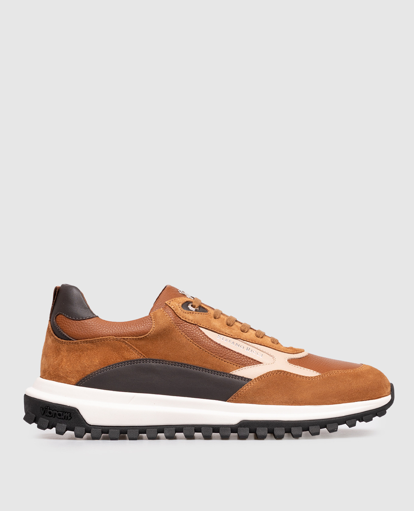 Brown leather sneakers with logo Stefano Ricci