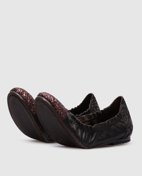 Brunello Cucinelli Black leather ballet flats with glitter MZDENG806