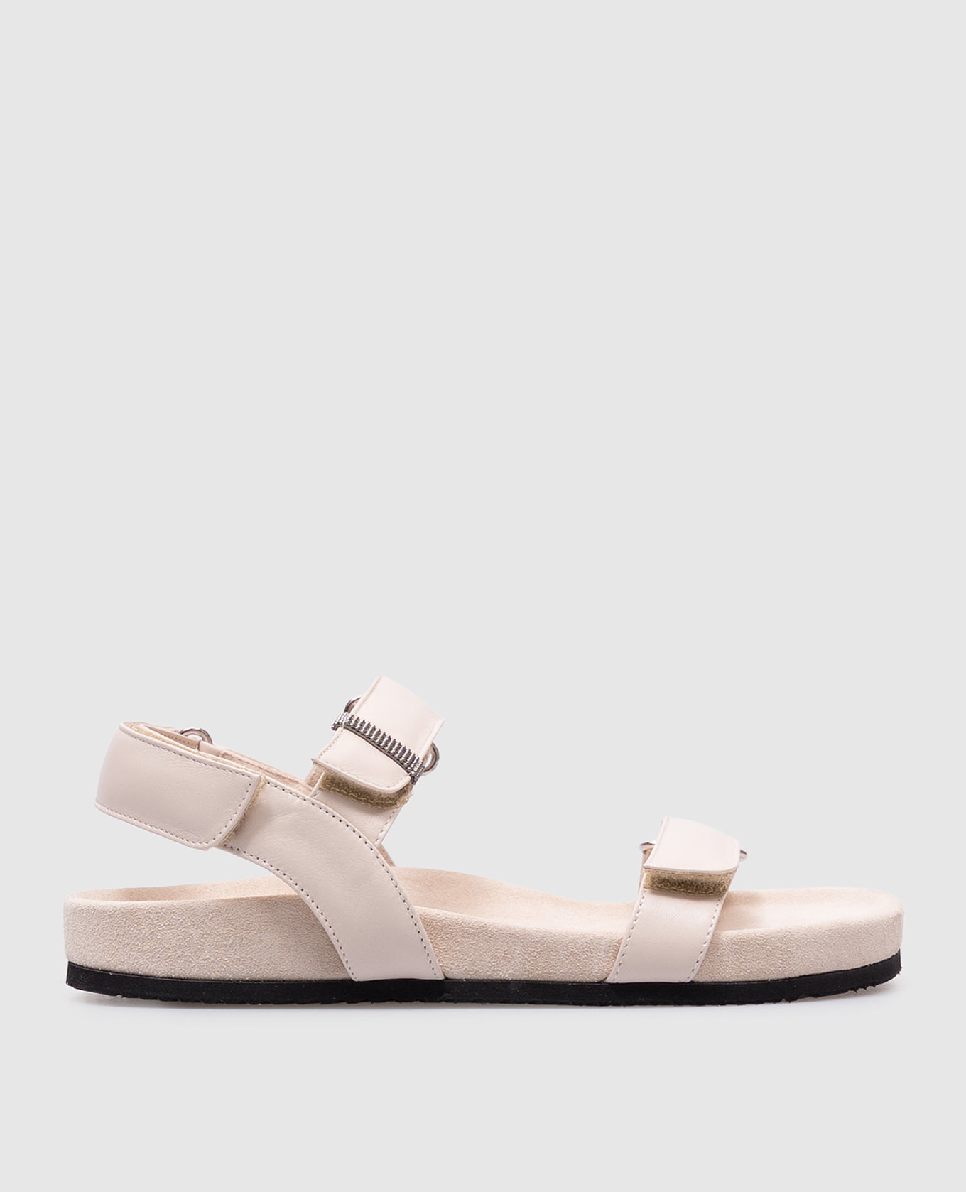 Children&#39;s beige leather sandals with a monil chain Brunello Cucinelli