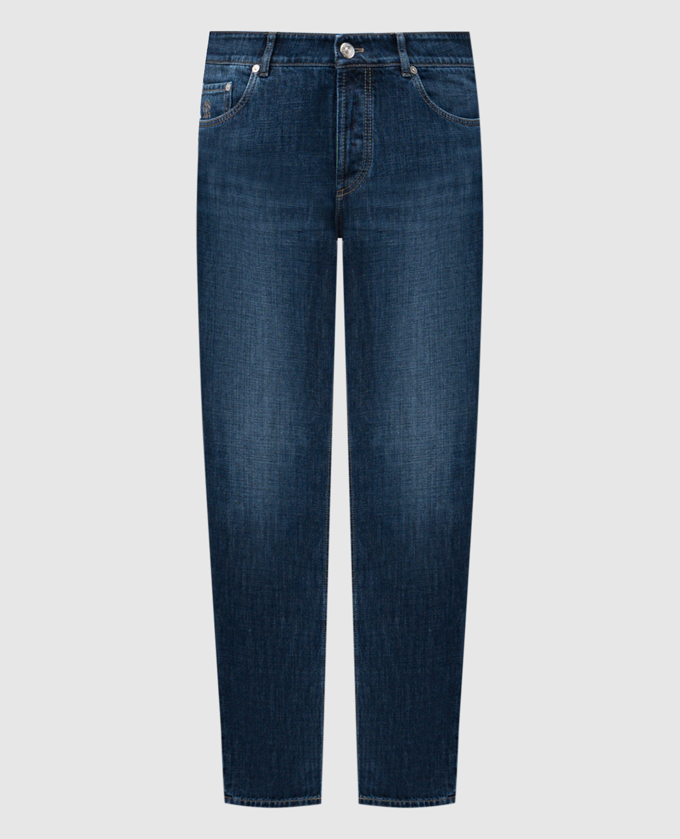 Blue jeans with leather logo patch Brunello Cucinelli