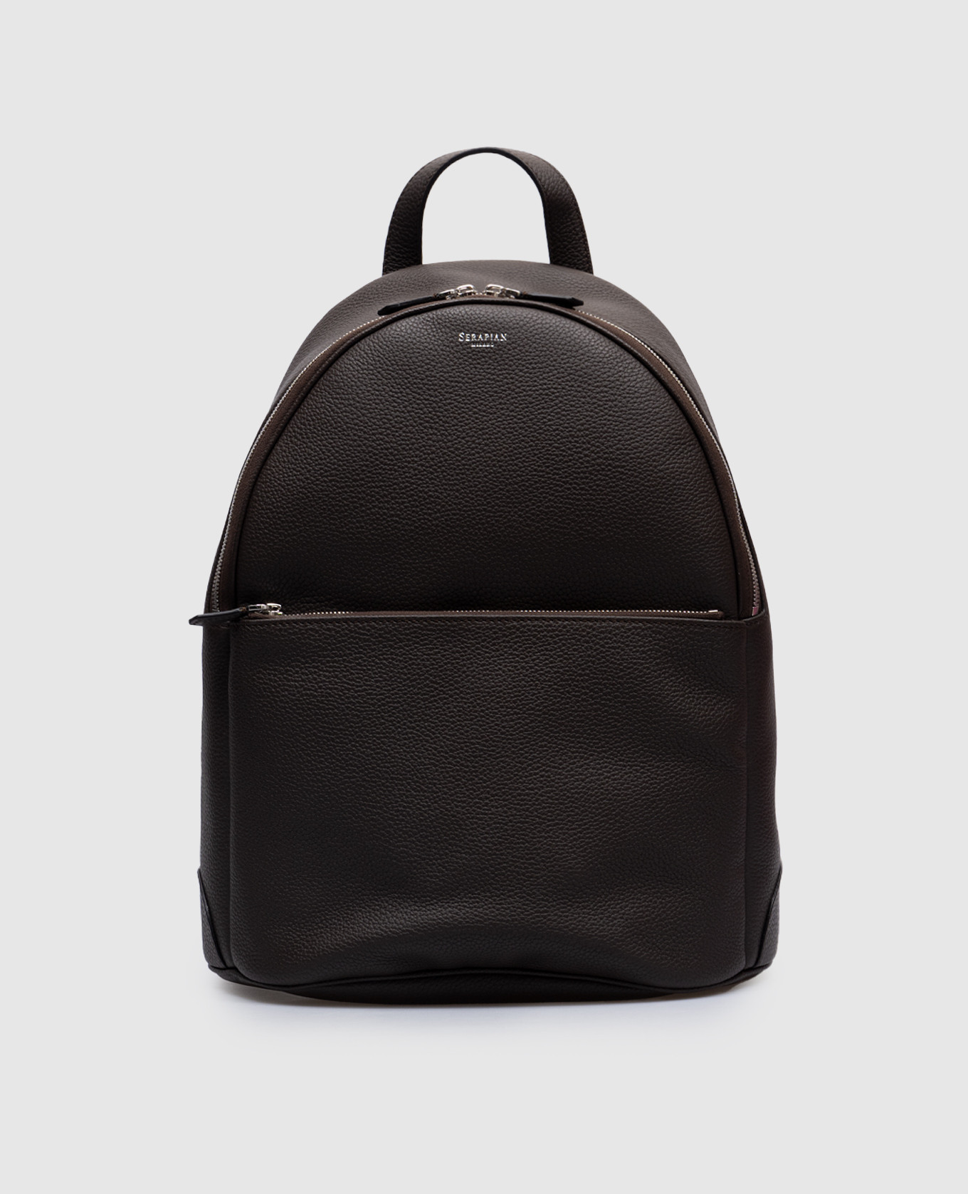 

Brown leather backpack with logo Serapian