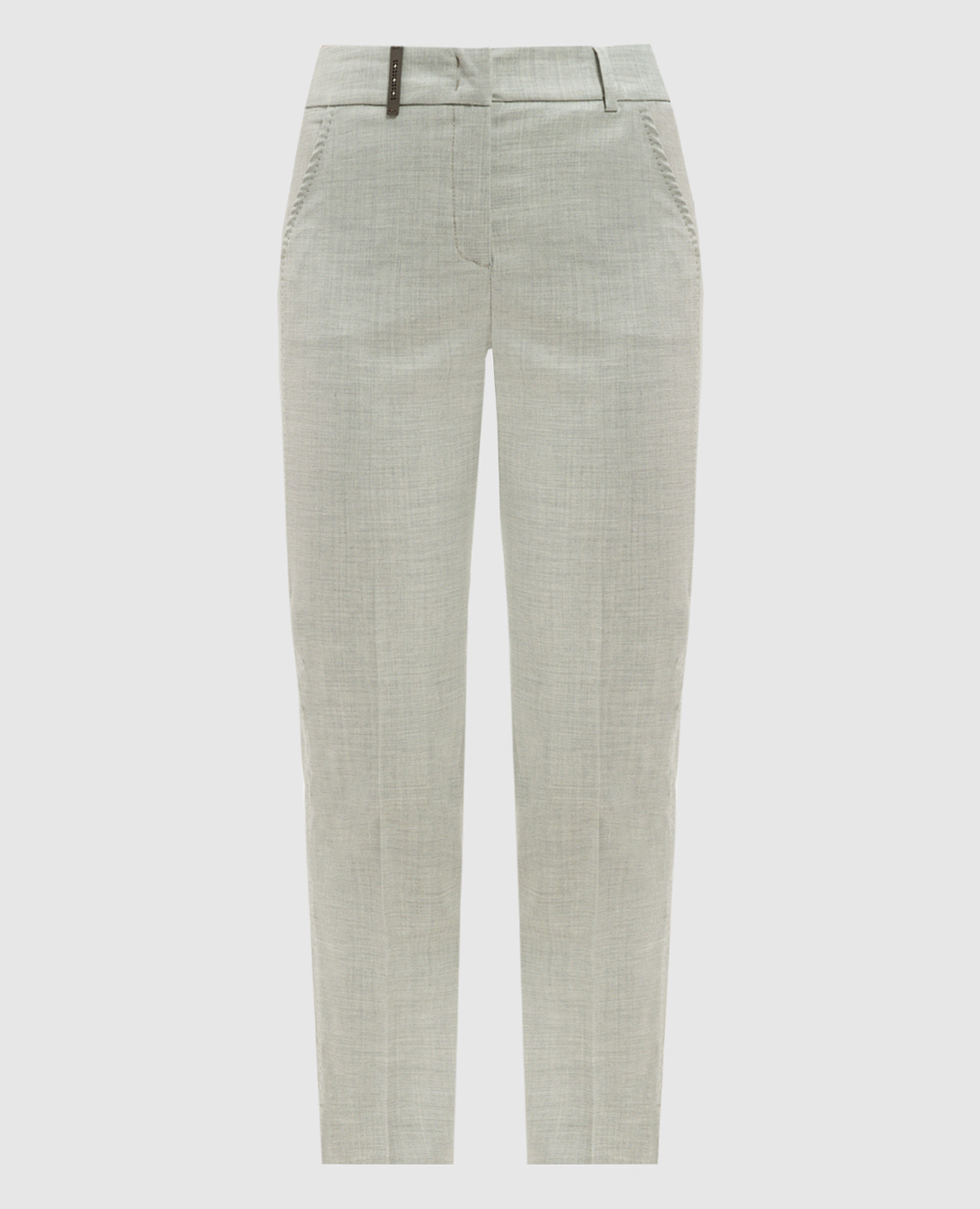 Gray wool trousers with branded patch Peserico