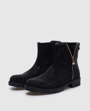 Philipp Plein Jasmin children's black suede shoes with crystals GSE00013537