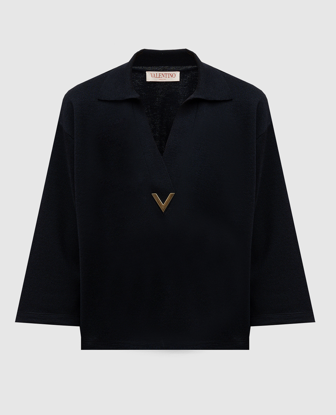 Blue wool sweater with v gold logo valentino