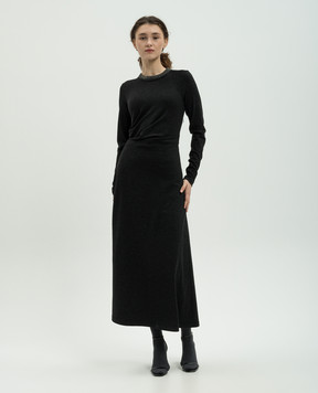 Brunello Cucinelli Black wool dress with monil chain MPR25AHR33