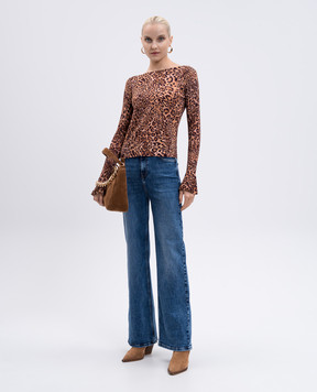 Twinset Brown wool jumper with animal print 252TP3600