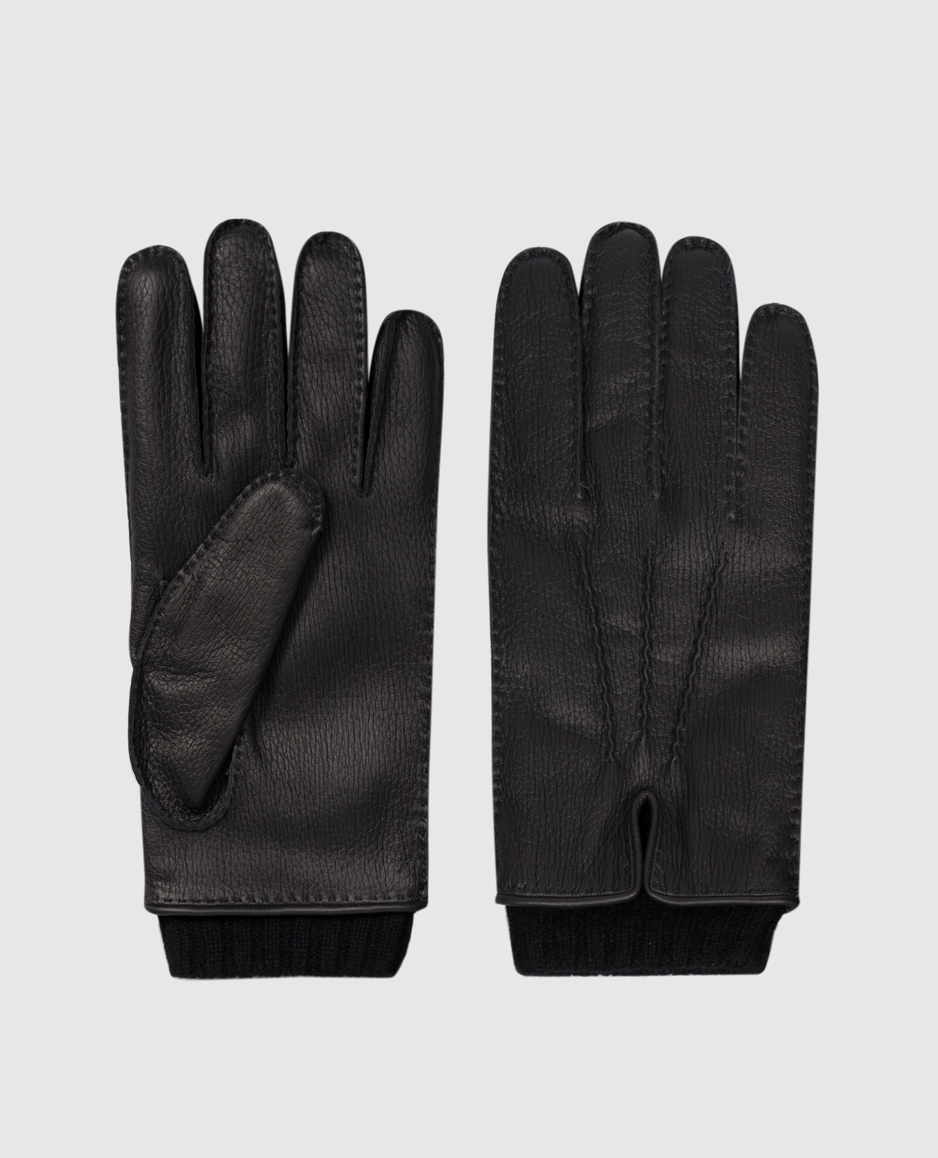Black leather gloves with cashmere Agnona