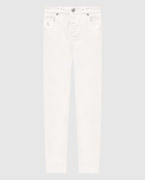 Brunello Cucinelli White pants with logo patch M289UF1010