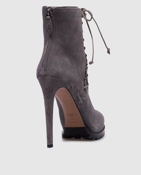 Alaia Gray suede lace-up ankle boots with logo 6W3T080CN15