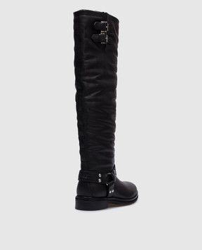 Twinset Darcy Logo Embossed Black Leather Boots 242TST022