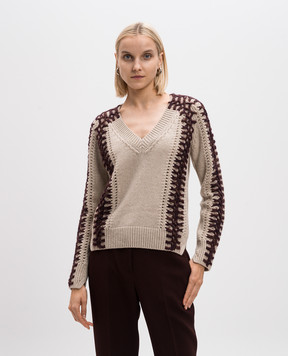 Ermanno Scervino Beige wool and cashmere pullover with contrasting embroidery D455M724REFX