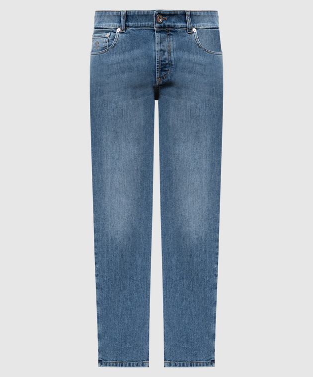 Brunello Cucinelli - Blue jeans with logo emblem embroidery