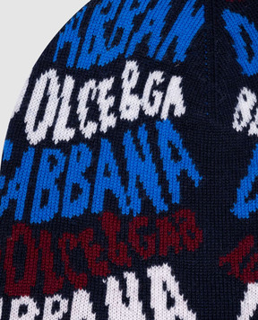 Dolce&Gabbana Children's blue hat made of wool with a logo pattern LBKH93JCVV3