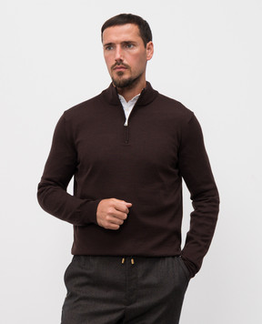 Cashmere&Whiskey Brown merino wool jumper with zipper 77397