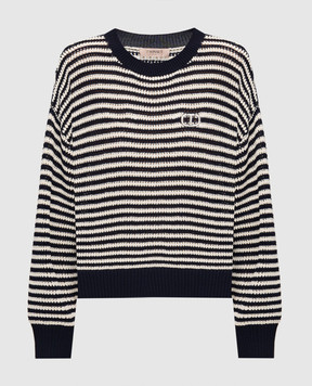 Twinset Blue openwork sweater with embroidered logo emblem 251TP3321
