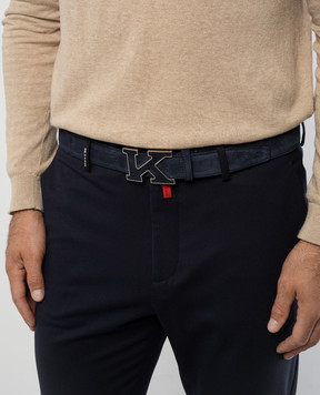 Kiton Blue suede belt with logo USC20PN00977