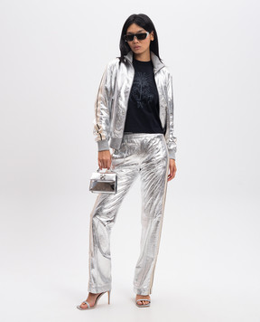 Palm Angels Silver leather pants with stripes PMJB016F24LEA001