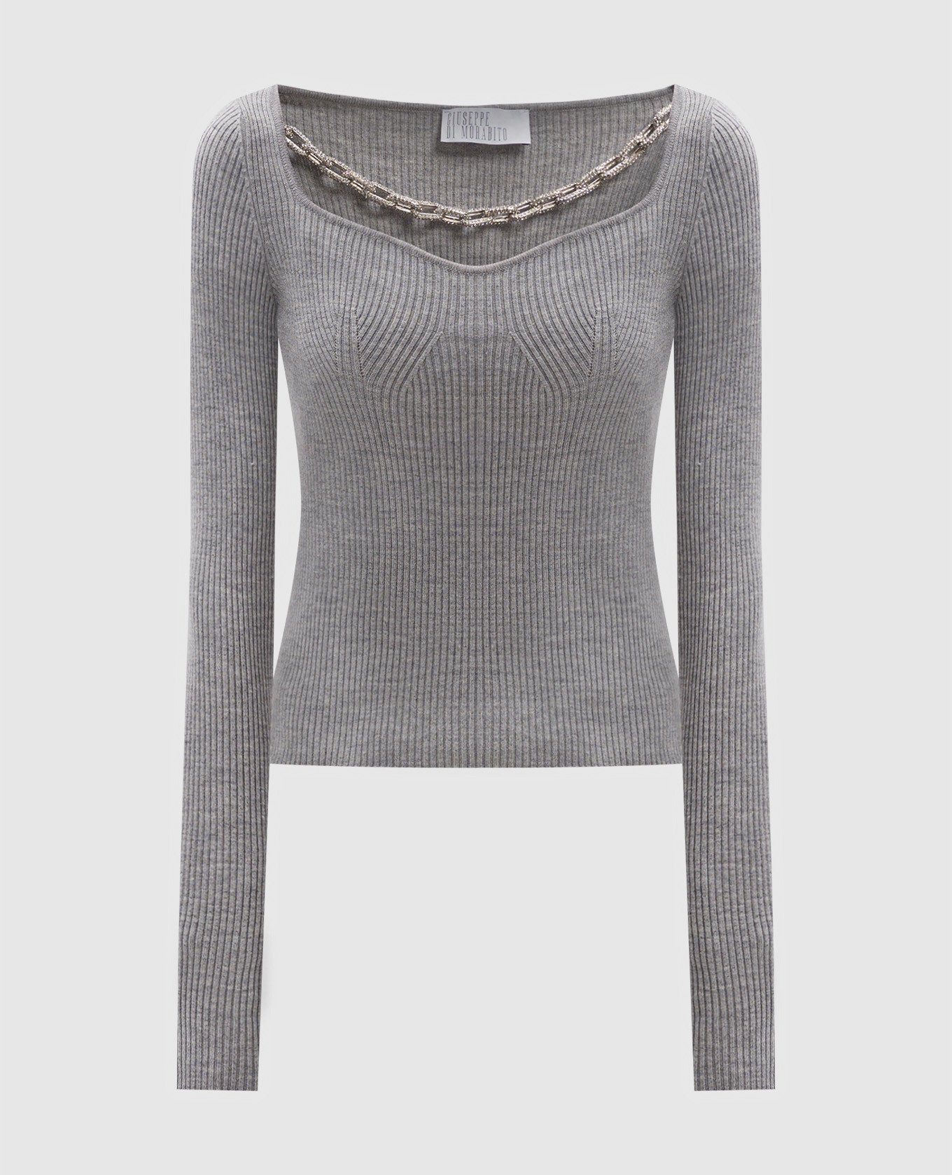 

Gray merino wool ribbed jumper with crystals Giuseppe Di Morabito Milano, Grey