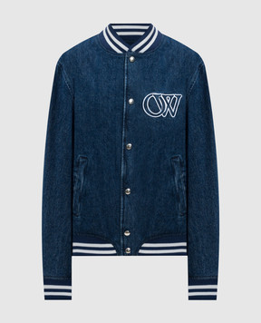 Off-White Blue denim bomber jacket with logo embroidery OWEK009F24DEN001