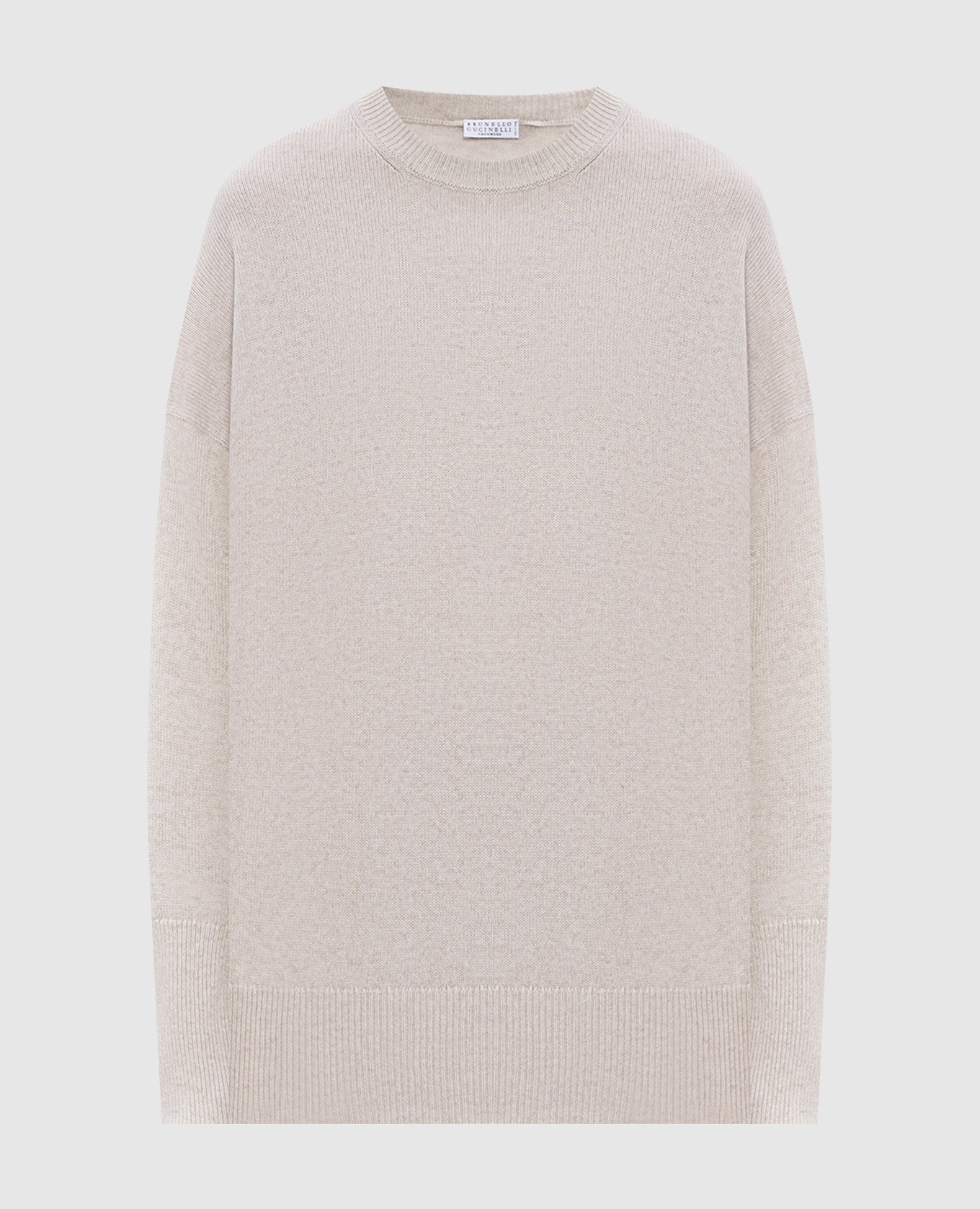Beige cashmere jumper with monil chain