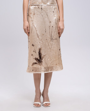 Peserico Yellow floral print sequin midi skirt E05193D04767
