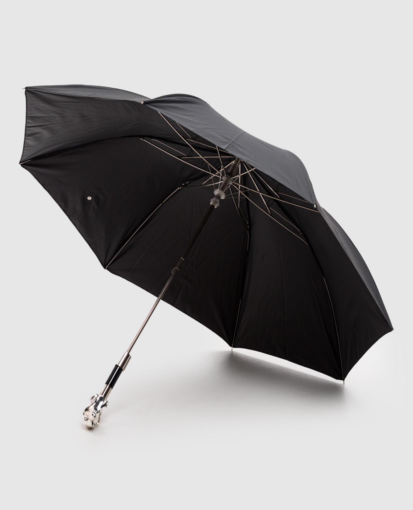 Black folding umbrella with a handle in the form of a dog's head Pasotti 2
