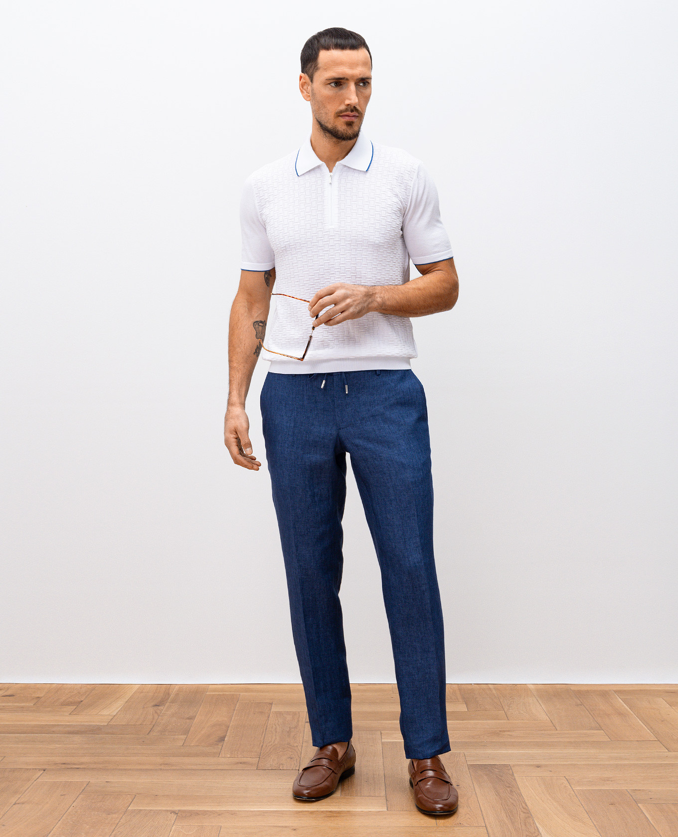 

White polo shirt with woven pattern Bertolo Cashmere